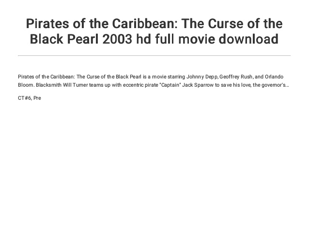 Pirates Of The Caribbean 1 Full Movie To Download In Hd